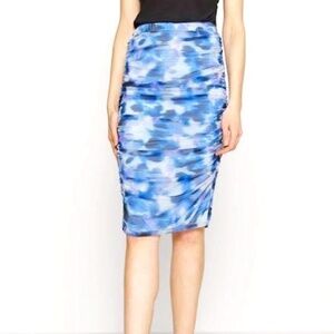 DKNY Frosting Blue/White Ruched Mesh Pencil Skirt NWT